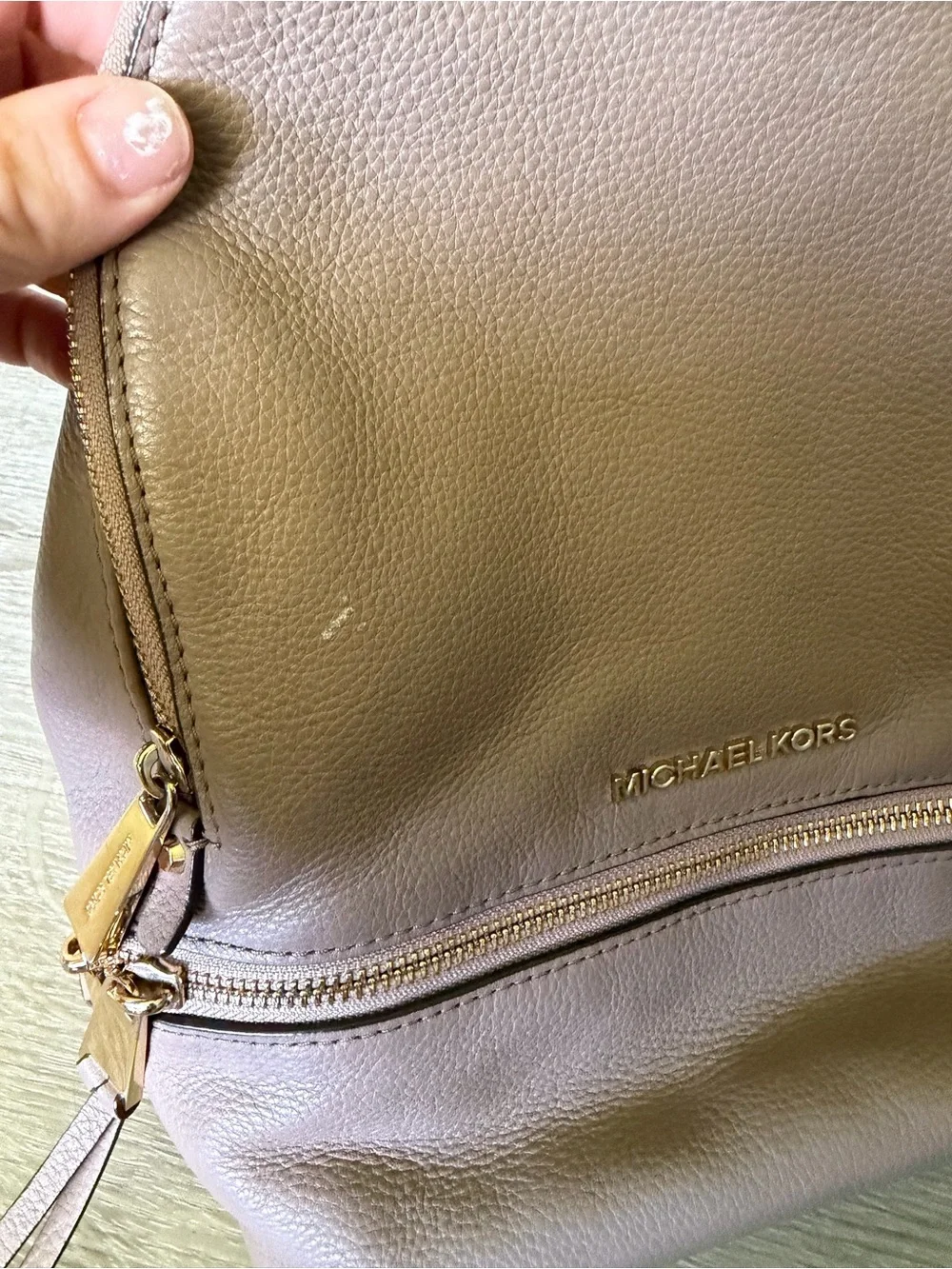 MICHAEL KORS Pebbled Leather Backpack in Taupe